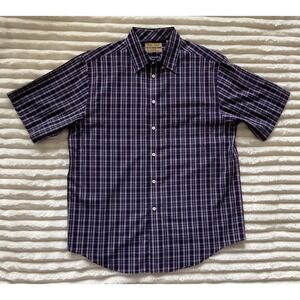 Roundtree‎ & Yorke Gold Label Mens Purple Plaid Non-Iron Cotton Shirt Short Slv